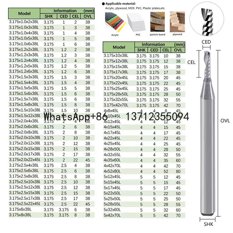 

10Pcs/Lot 5A Top Quality Single Flute UP Spiral Milling Cutter CNC Carbide Router Bit For Acrylic PVC MDF Wood