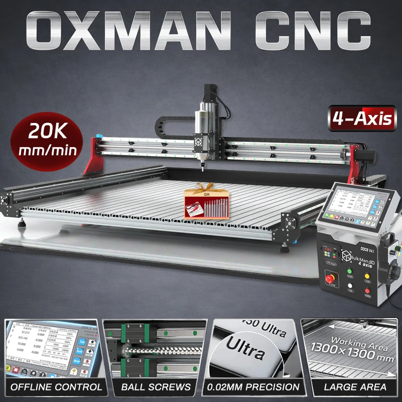 

BulkMan3D OXMAN Гравер с ЧПУ с 4-осевым DDCSV4.1 Блок управления SFU1610 Шарико-винтовой фрезерный станок для резки дерева, металла, акрила