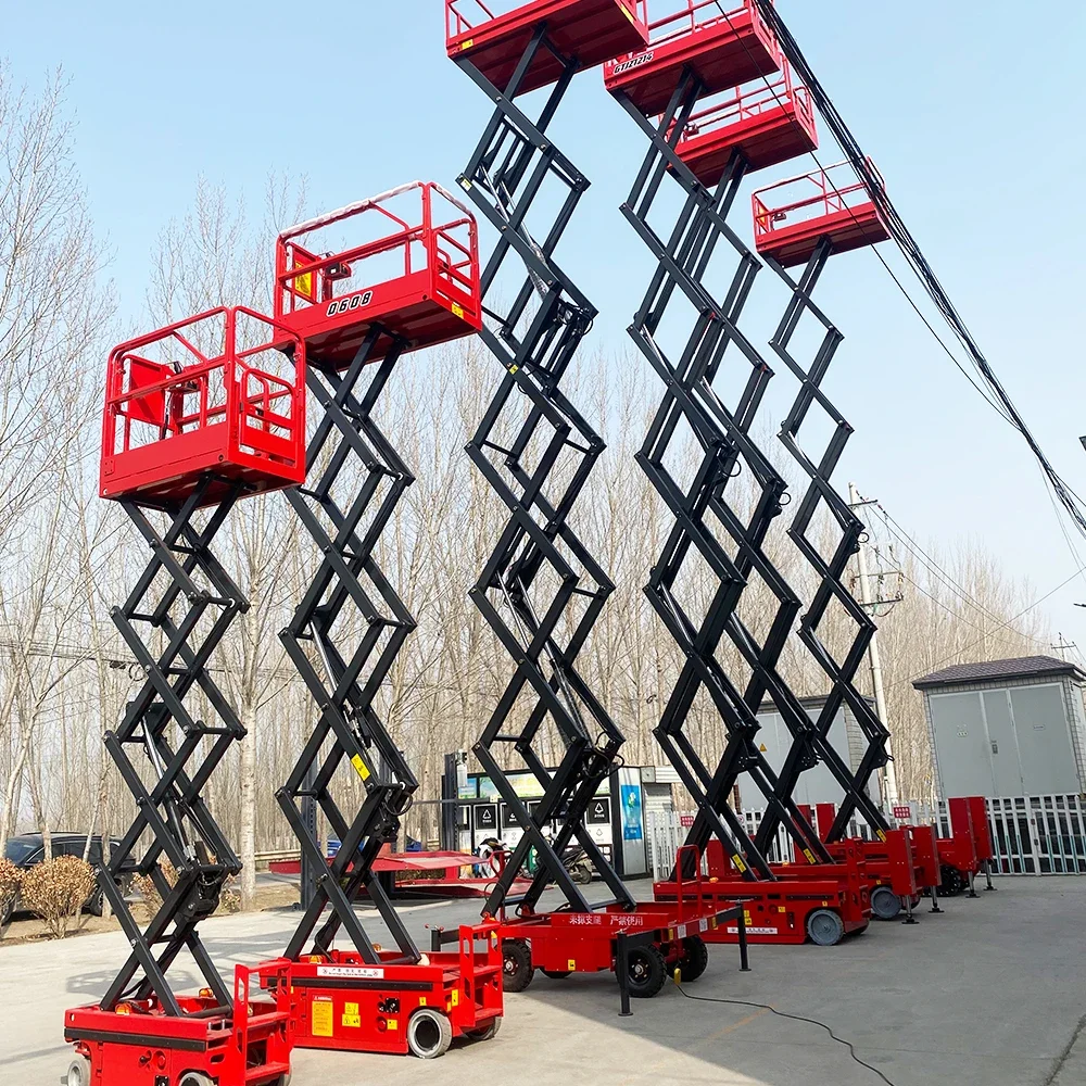 6m 8m 10m 12m Scissor Lift แบบพกพา Scissor Lift ลิฟท์ Movable Hydraulic Aerial Lifting Platform