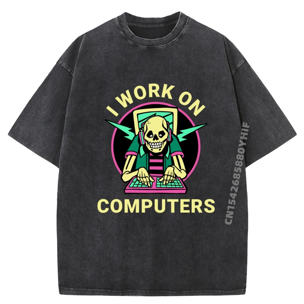 

Tees I Work On Computers Latest Casual Mens Printed T Shirts Graphic Tees Mens Oversized Washed Clothes