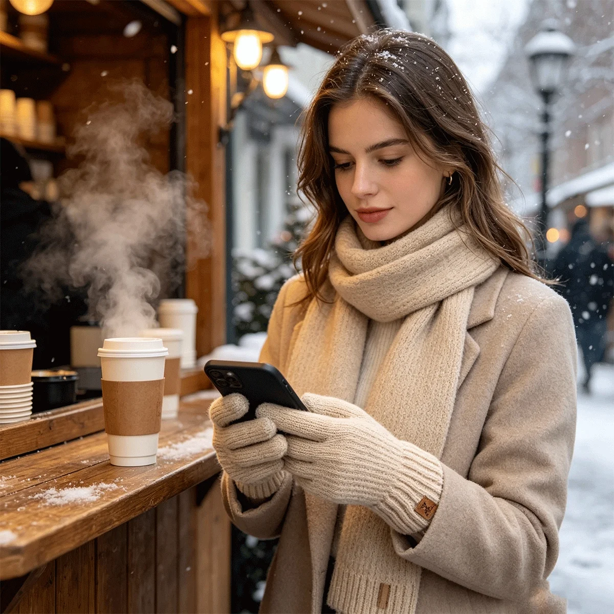 Thermo-Touchscreen-Handschuhe für Damen – mit Zopfmuster, mit Fleece gefüttert, weich, warm, für Reiten im Freien, Pendeln, Herbst-Winter