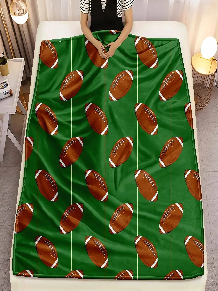 Vibrant Green Rugby Design Soft Microfiber Throw Blanket  Cozy for Bed Sofa Camping Picnic  Winter Warmth Decor