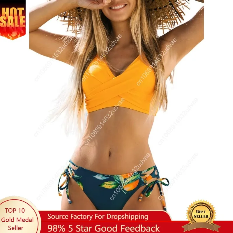 

Women's Bikini Swimsuit Front Cross Lace Up Two Piece Bathing Suit