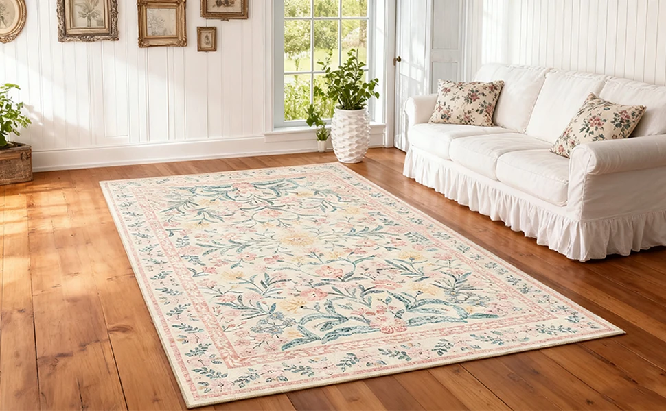 

Свежий цветочный ковер для гостиной, прикроватный коврик для спальни, нескользящий кухонный коврик, мягкий, простой в уходе