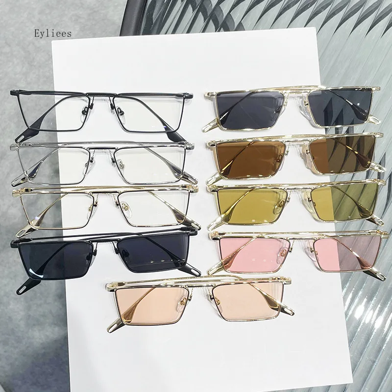 Classic Metal Punk Square Sunglasses Men Women Retro Double Bridges Fashion Woman Polygon Sunglasses Trendy Vintage Shades UV400 image 5