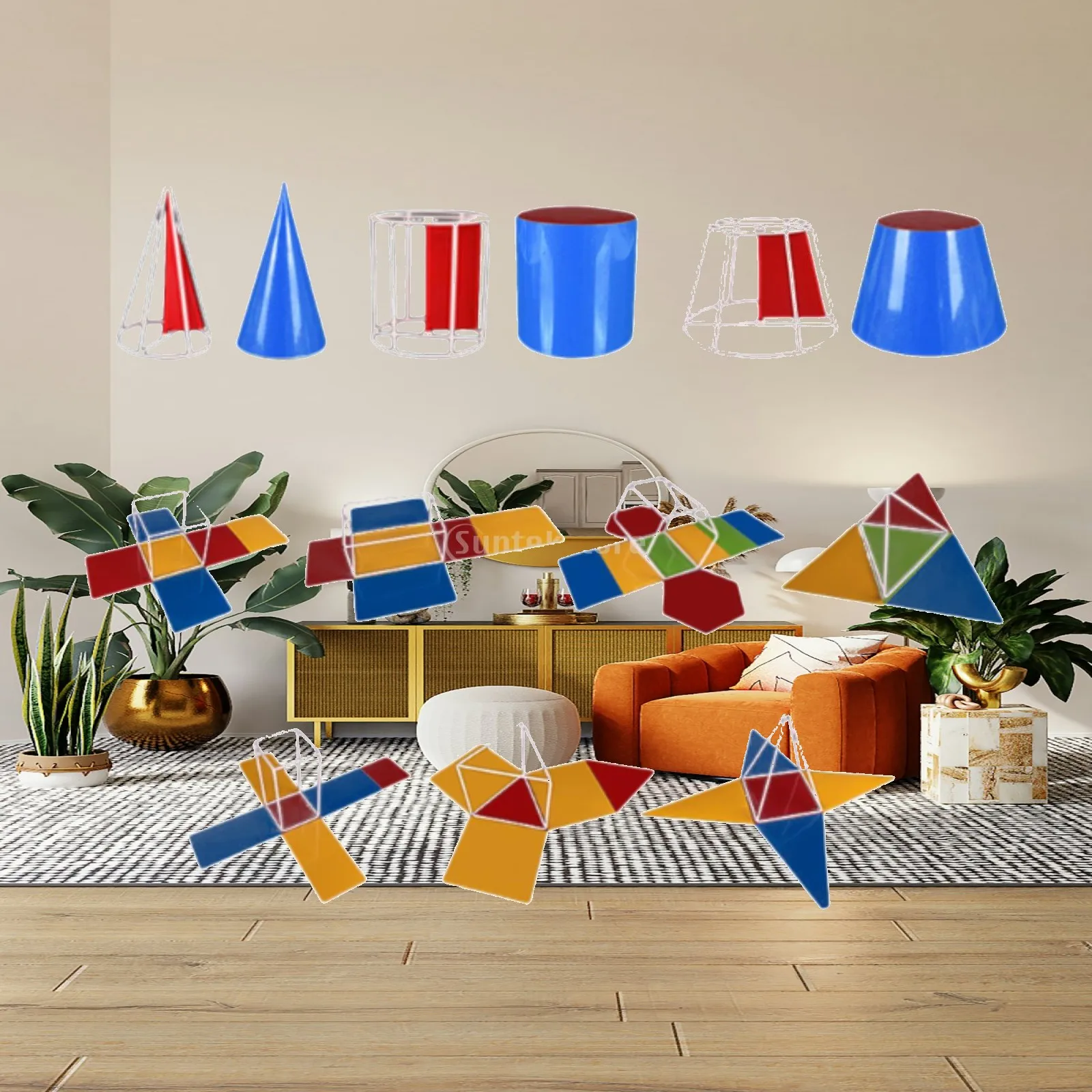 10x Folding Geometric Shapes Cubes Cones Cylinders Math Helper 3D Geometric Solids for Elementary Home School Supplies Preschool