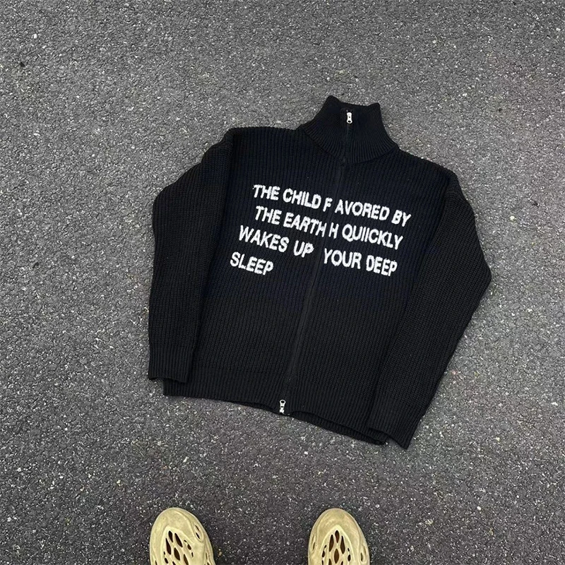 

Y2k Hoodies Streetwear Vintage Letter Print Cardigan Zipper Harajuku Sweater Men's And Knit Coat Casual Oversized sudadera
