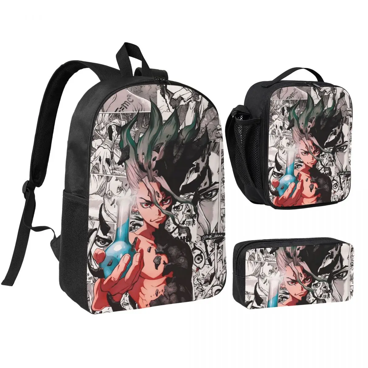 

Senku Ishigami Dr Stone Apan Anime Backpack BookBag School Bag Computer Shoulder Bags 3ps Insulated Lunch Bag Pencil Case