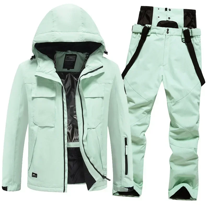 2025 New Warm Ski Suits Thicken Cotton Skiing Tracksuit Sport Winter Waterproof Loose Snowboarding Jacket Pants Sets Woman Man