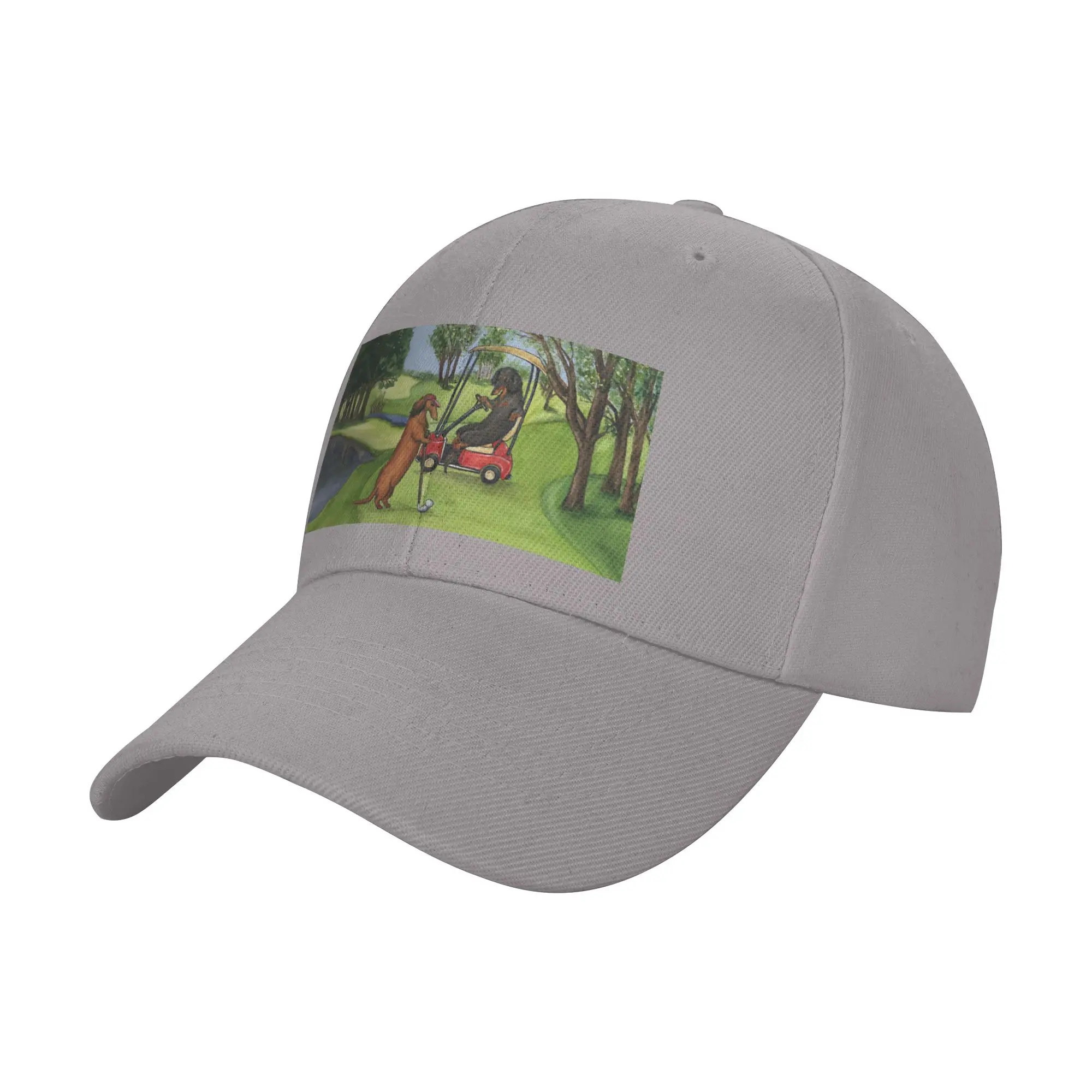 Golfing Dachshunds Funny Wiener Dogs on Golf Course Trendy Baseball Cap Birthday Party Adjustable Size Trucker Cap