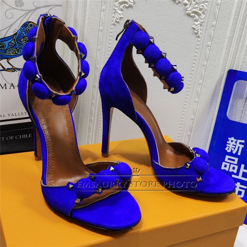 Multicolor Rivet Ball One-Strap Modern Sandals Women 10cm Thin High Heel Luxury Patent Leather Back Zip Party Shoes Summer