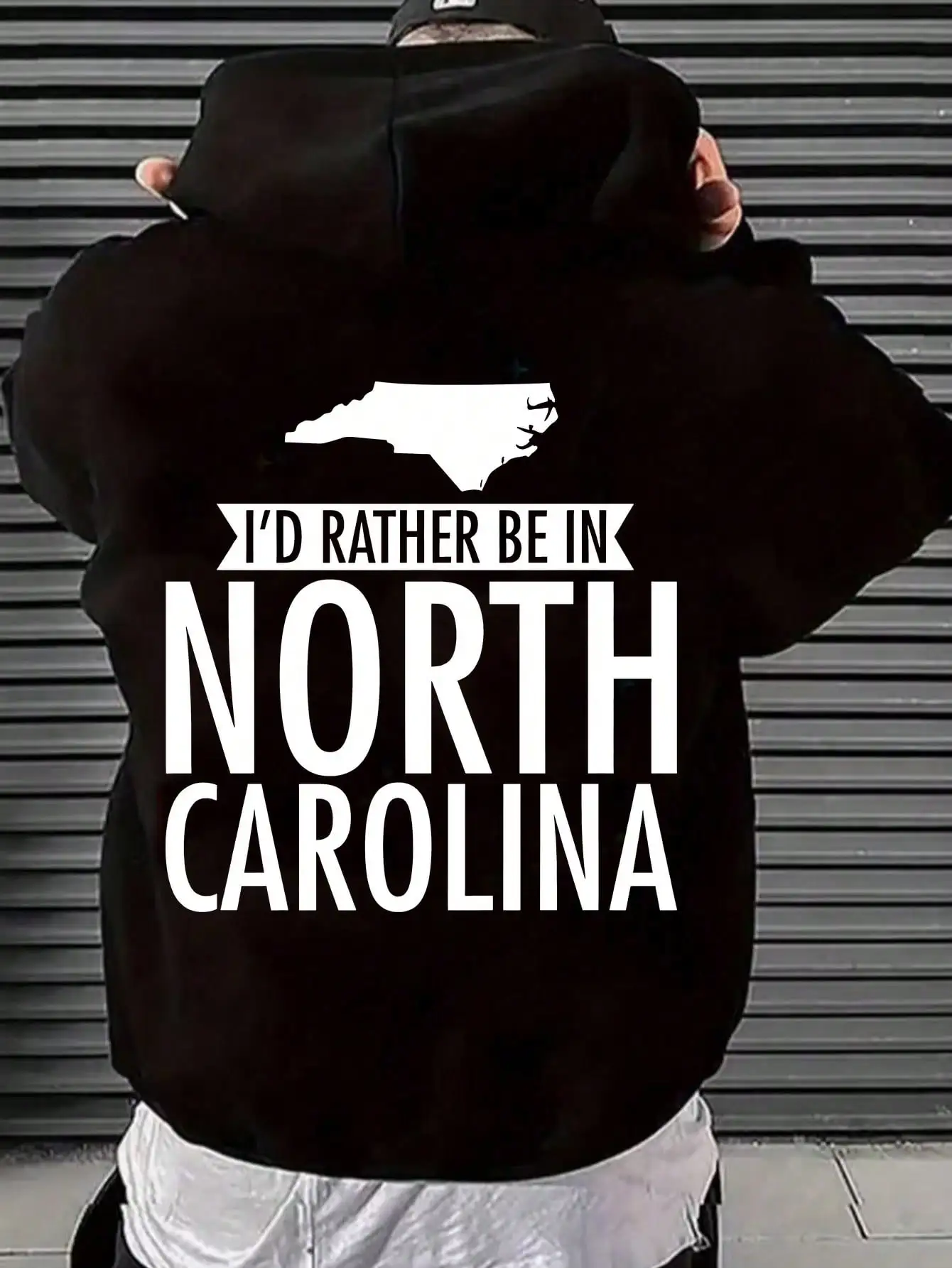 North Carolina State Map Printed Hoodie, Relaxed‑Fit Pullover, Local‑Themed Casual Streetwear
