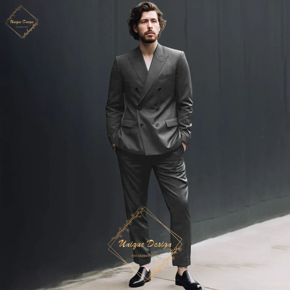 Men's Black Double-Breasted Suit - Sophisticated Tailored Fit - Modern Gentleman's Essential for Wedding Prom Party Daily Wear