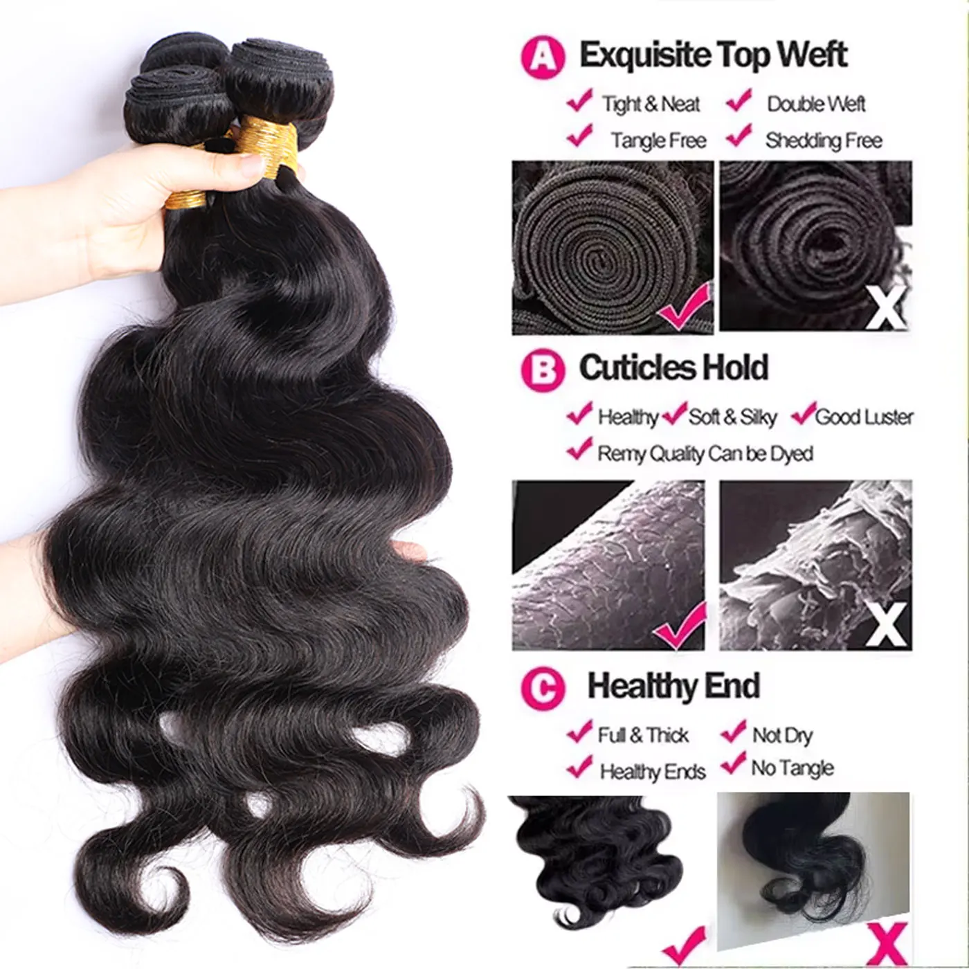 Body Wave Human Hair Extensions 100% Brazilian Virgin Weave 4 Bundles QWB Body Wave 4 Bundles Deal Brazilian Virgin Hair 12-28  main image 2