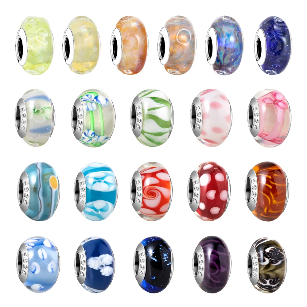 

Красивые 3D-бусины из стекла в форме сердца и розы из стерлингового серебра 925 пробы для браслетов и ожерелий, ювелирные украшения, подарки