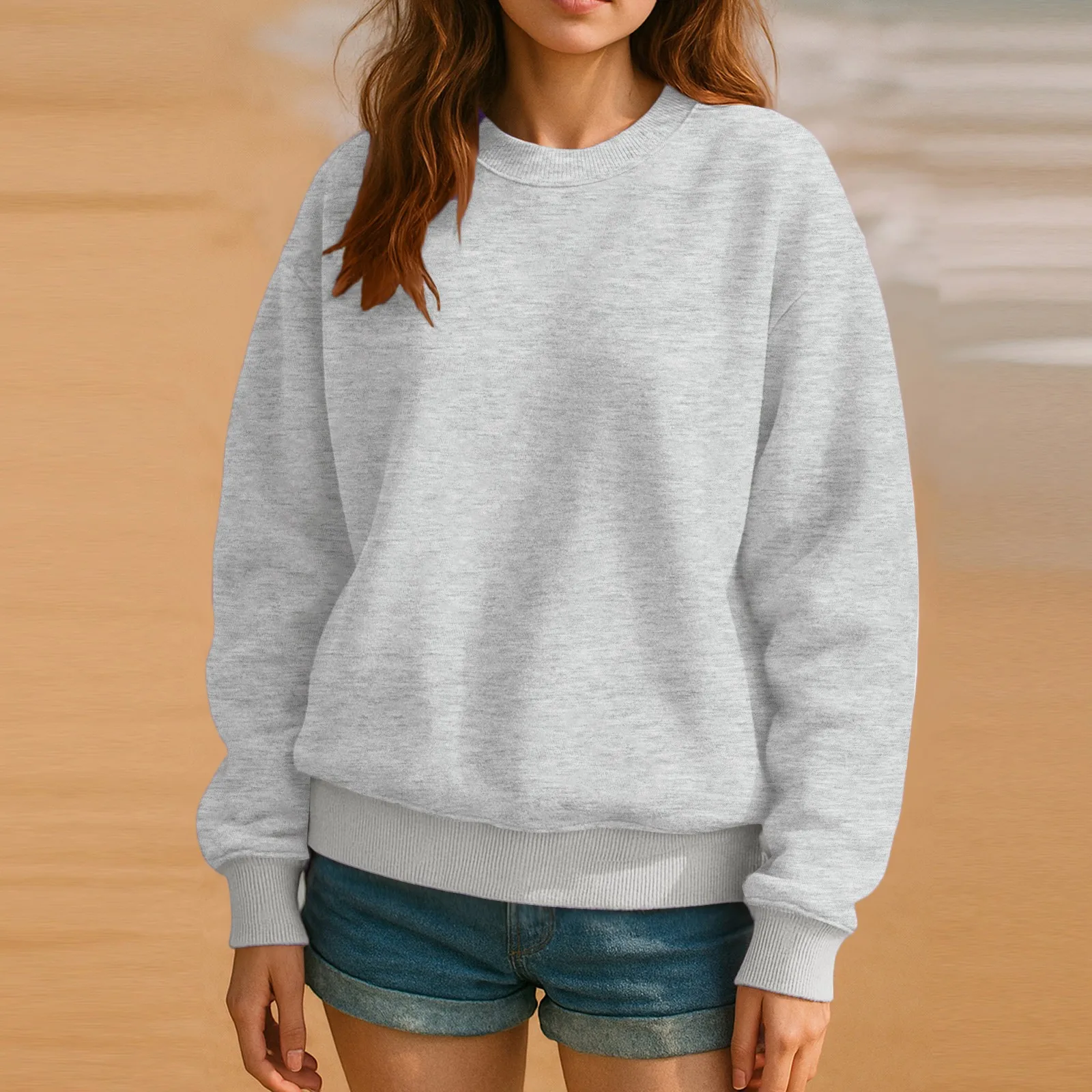 Sweatshirt met ronde hals voor dames Herfst Grafische sweatshirts Vakantie Lange mouw Drop-shoulder trui Dameskleding met lange mouwen