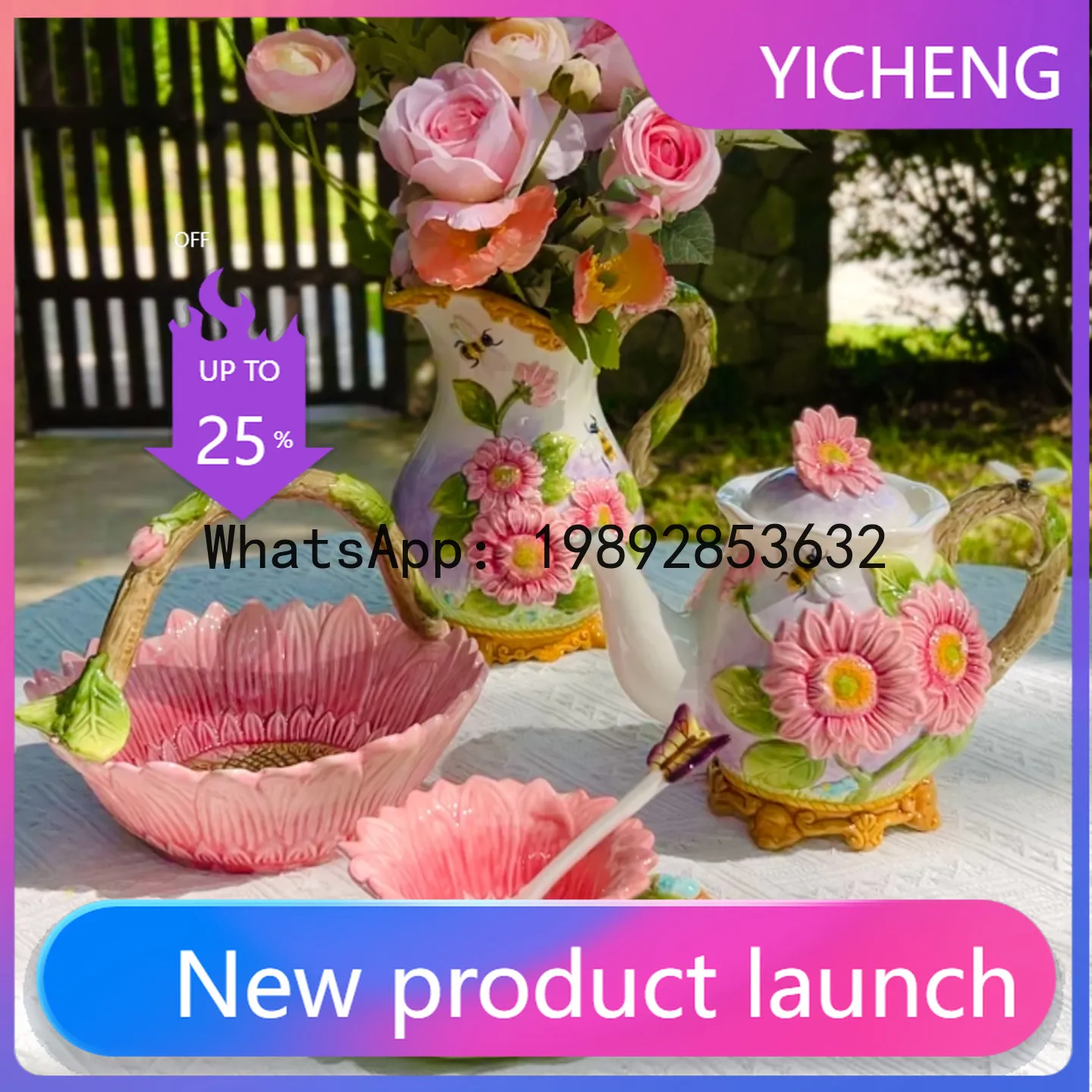 

CJ Sunflower Ceramic Basket Packed Dried Fruit Snacks Afternoon Tea Ornament Creative Home Decorations Restaurant