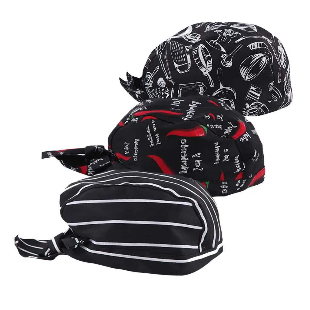 

3 Pieces Unisex Catering Chef Headwrap Bandana Head Tied Caps