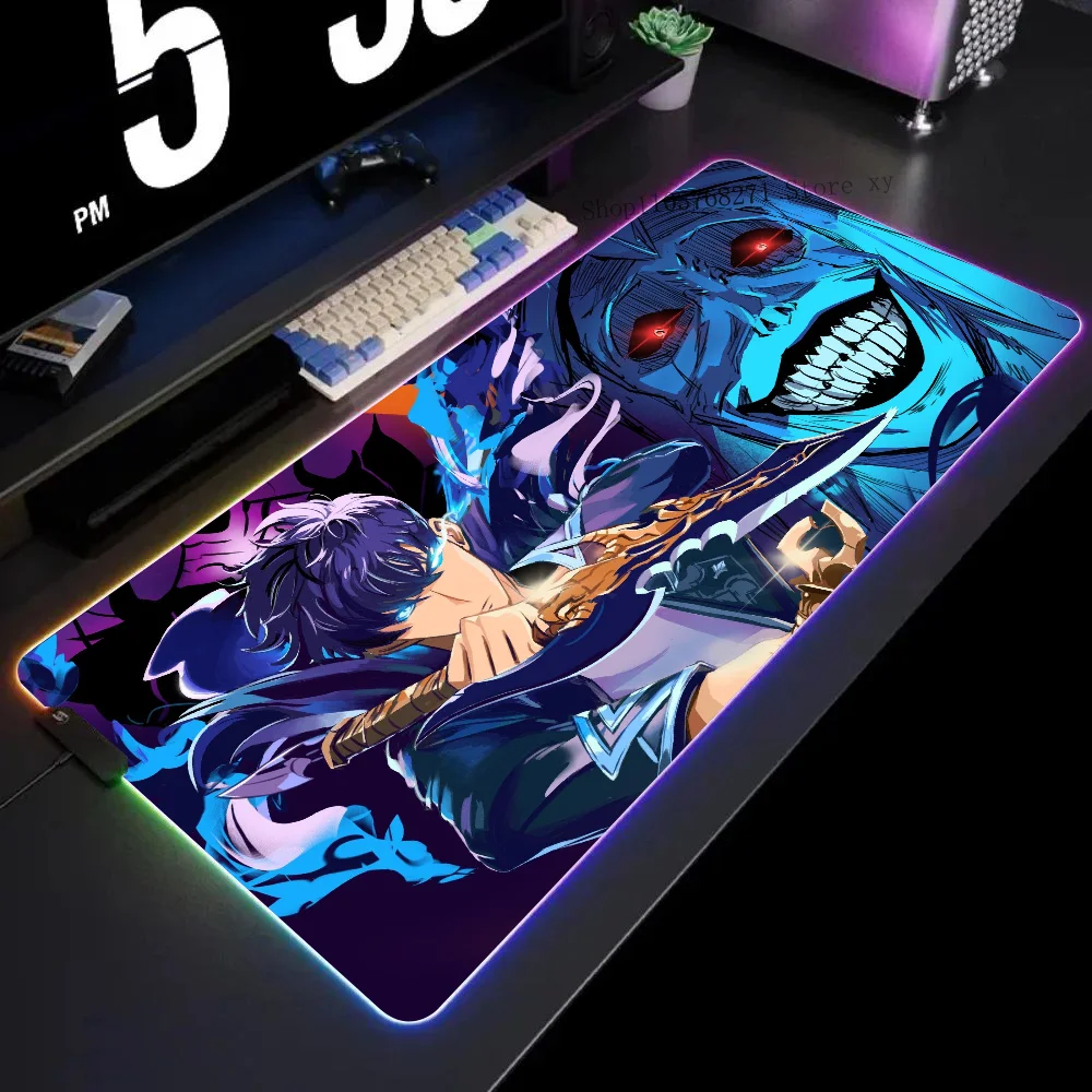 Anime Solo Leveling Mousepad XXL RGB Gaming Mouse Pads HD Black Gamer Accessories Large LED