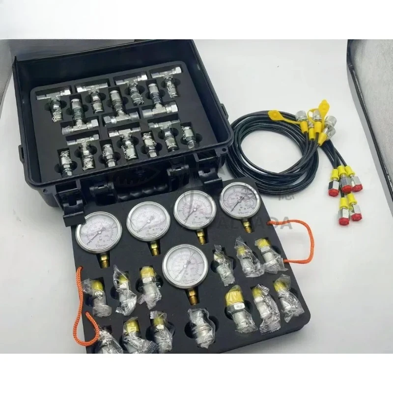 Hydraulic Pressure Test Kit Includes 5 Pressure Gauges 5 Test Hoses 13 Couplings 14 Tee Connectors for Test