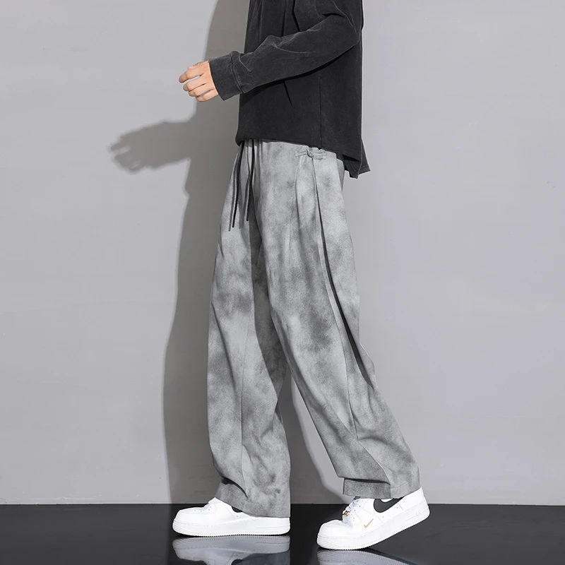 Gray Men's Elastic Waist Drawstring Pants,Fashion Casual Pant, Black Straight Leg Loose Trousers, Asian Size S-XXXL