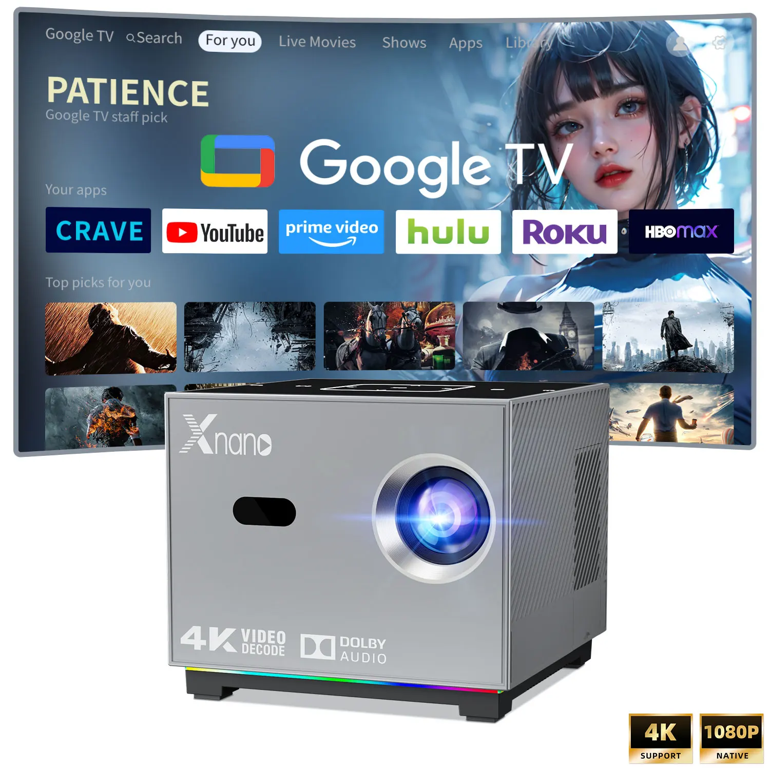 XNANO 4K 300ANSI  X3 Projector H716 WiFi 5G Voice Remote With LED Lighting BT5.0 Home Theater Portable Smart Movie Projector