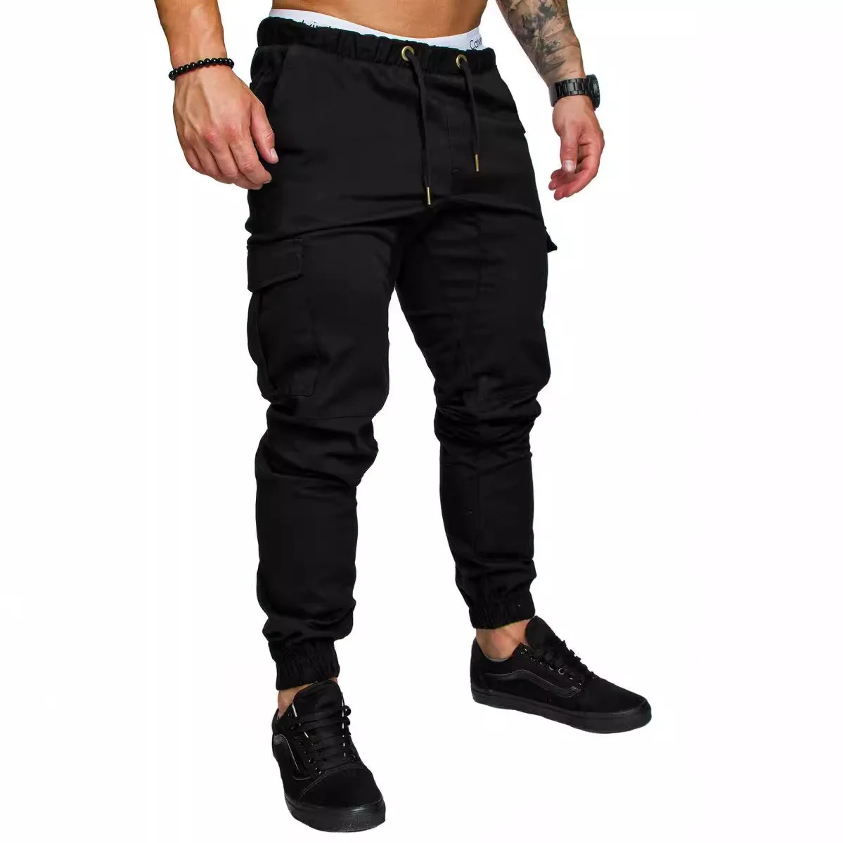 

2025 trend new fashion versatile best-selling men's casual fashion drawstring elastic sports pocket pants with open crotch