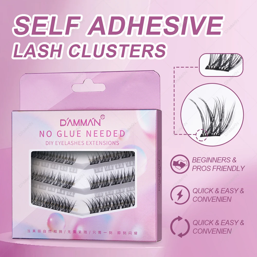 1Box DAMMAN No Glue Eyelash 30 Cluster D Curl DIY Lashes Extensions 10-12-14MM Glue-free False Eyelashes Makeup Supplies