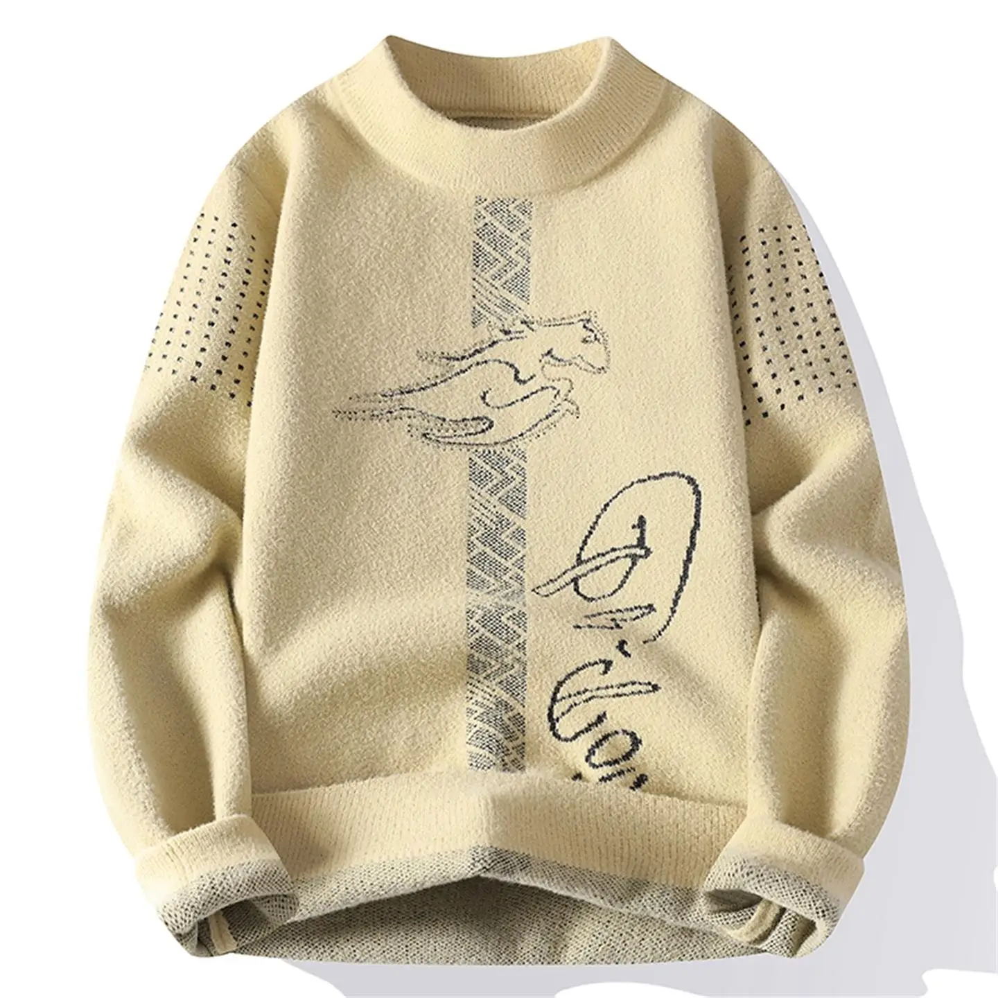 Suéter de Punto con Cuello Redondo para Hombre, Cseta Interior Cálida y Moderna, Estilo Casual, Fibra de Poliéster, Manga ...