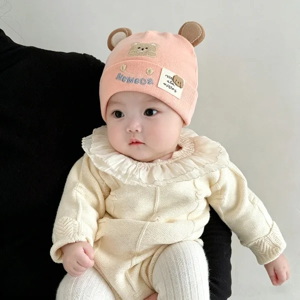 

Cute Cartoon Bear Baby Beanies Autumn Winter Warm Ear Protection Pullover Cap 0-12Month Newborn Fetal Hat Boys Girls Kids Bonnet