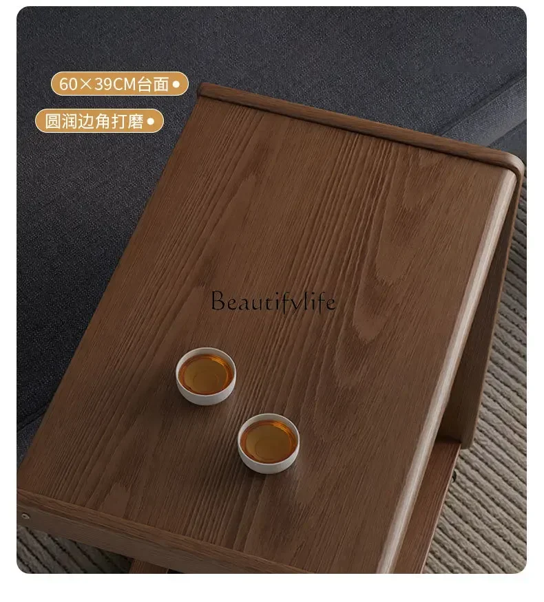 XX39A few cabinets on the side of the solid wood sofa can be moved with wheels. Mini small apartment type C small tea table
