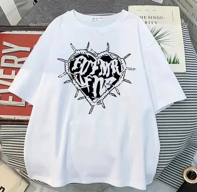 Y2k Fashion Goth Vintage Print T-shirt Women Harajuku Streetwear Dark Gothic Emo Alt Short Sleeve O-neck Loose Black Tee Tops