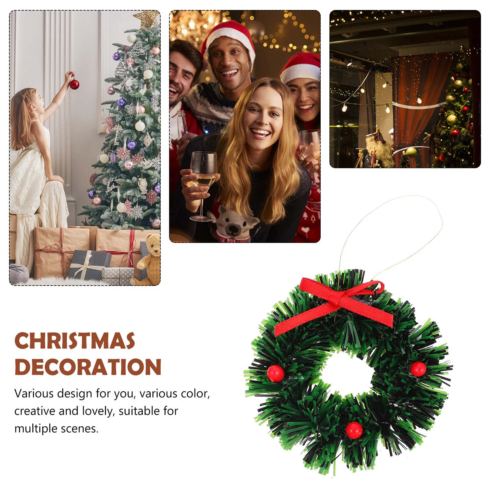 

5pcs Mini Christmas Wreath Plastic Desktop Ornament Decoration Craft Scene Dollhouse Hanging Wreath Xmas Decorative