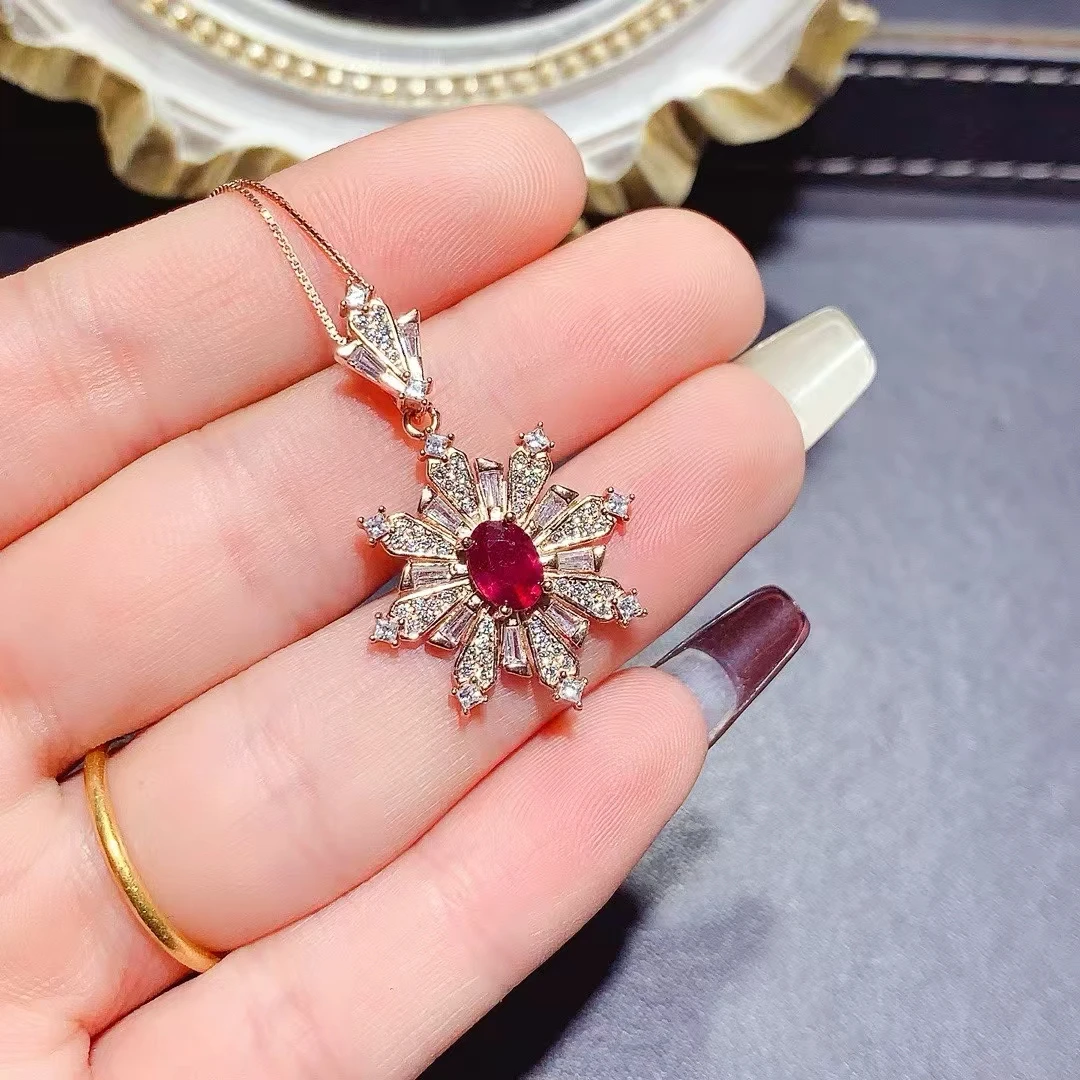 KJJEAXCMY Natural Ruby Pendant  S925 silver , electroplated locking color process, high clarity Full of luster Support testing