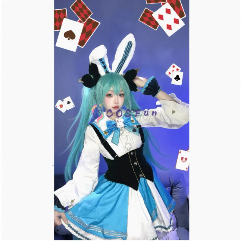 

Alice Miku Cosplay March Hare Costume Women Lolita Dress Fancy Party Suit Halloween Carnival Uniforms Anime Clothing