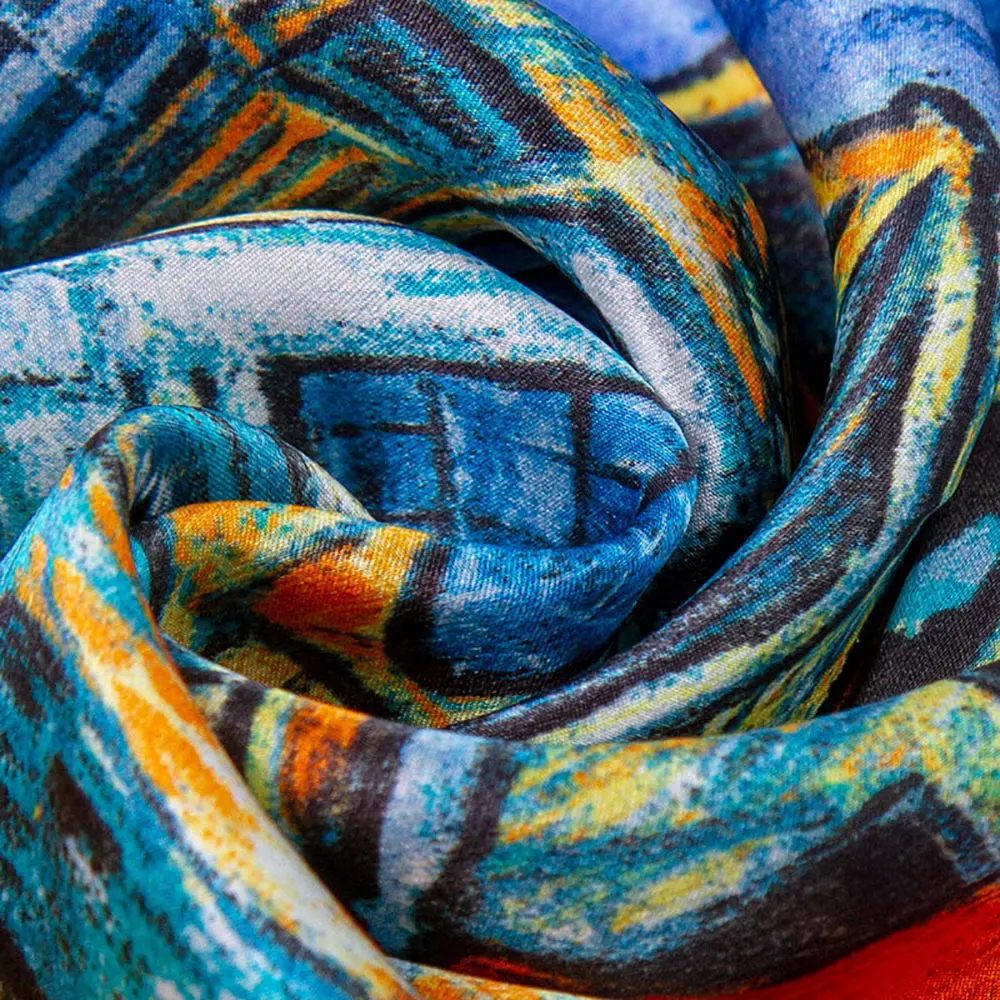 53 سنتيمتر الحرير الطبيعي الفاخرة رجل وشاح ساحة باندانا للسيدات ريترو الشتاء امرأة الحجاب صديق الهدايا الكنيسة في Auvers فان جوخ