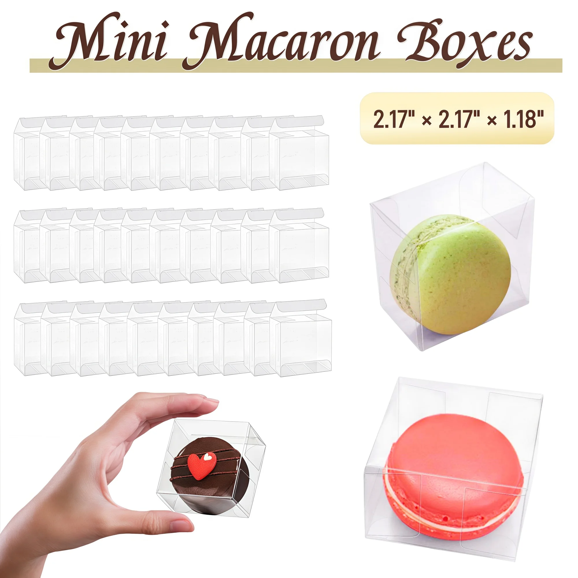 50-200Pcs Mini Macaron Boxes Cookies Boxes PVC Square Clear Candy Gift Bags for Wedding Favors Baby Shower Birthday Party 2in ﻿