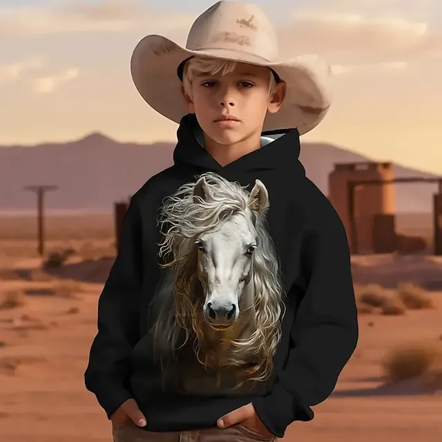 Boys 3D Graphic Animal Horse Hoodie Long Sleeve 3D Print Spring Fall Winter Fashion Streetwear Cool Polyester Kids 3-12 Years