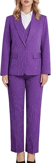 Tesco – costume 3 pièces personnalisé pour femmes, rayé, un bouton, coupe cintrée, travail d'affaires, Blazer professionnel, veste, gilet, ensemble pantalon