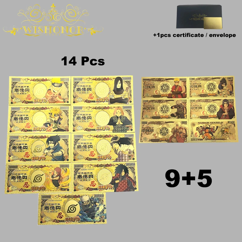 2024 14 types Anime Uzumaki Sasuke Gold banknotes For Collection