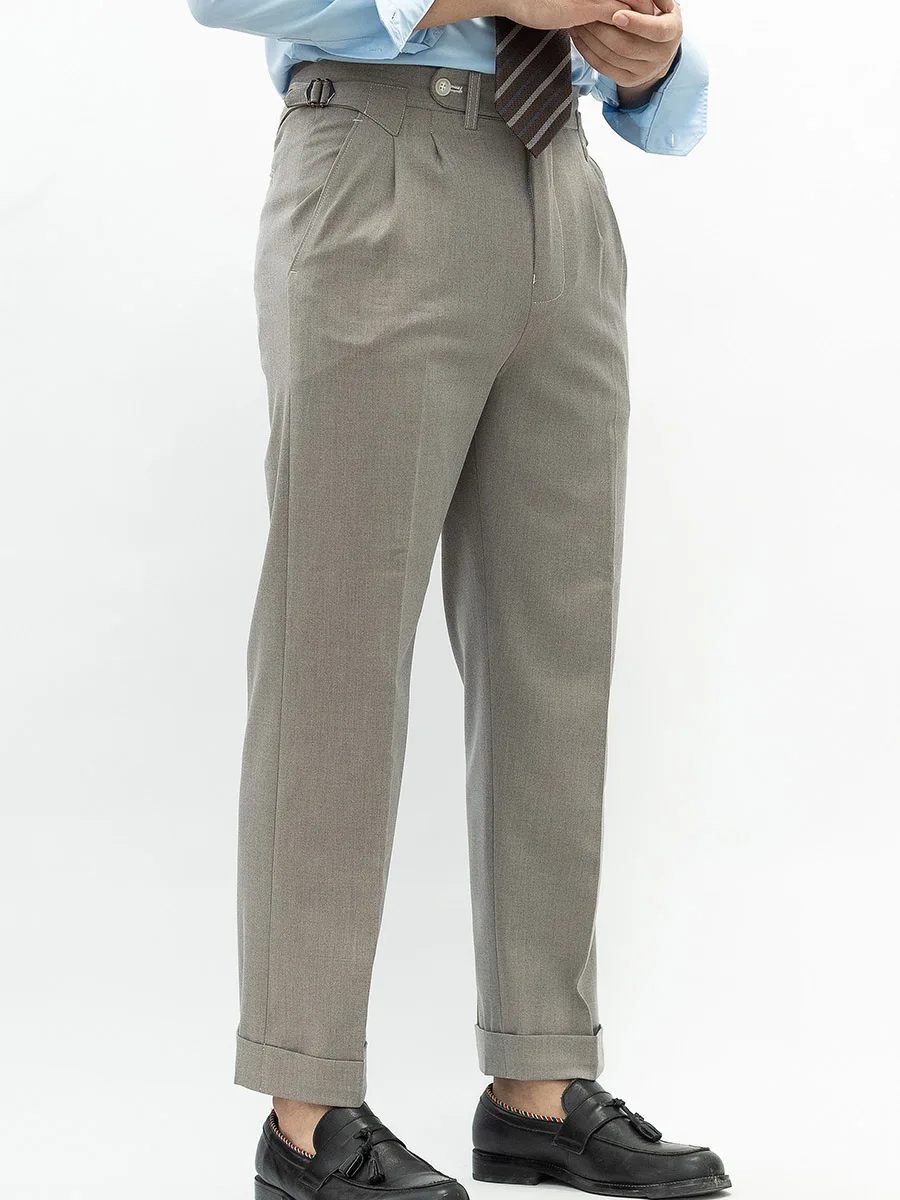 Spring New Warm Winter Worsted Fabrics High Density Stretch Paris Button Casual Pants Men's Nine-minute Pants Straight