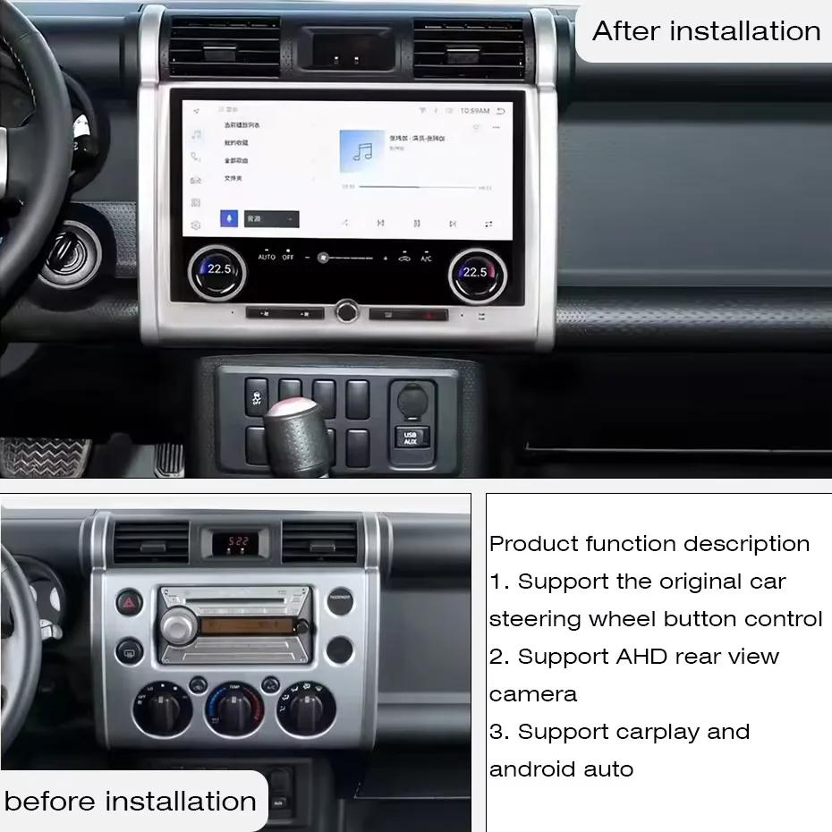 13.3“ Android Car Radio Multimedia Player For Toyota FJ Cruiser J15 2007-2024 Carplay Auto Air Conditioning Control Screen BT5.0