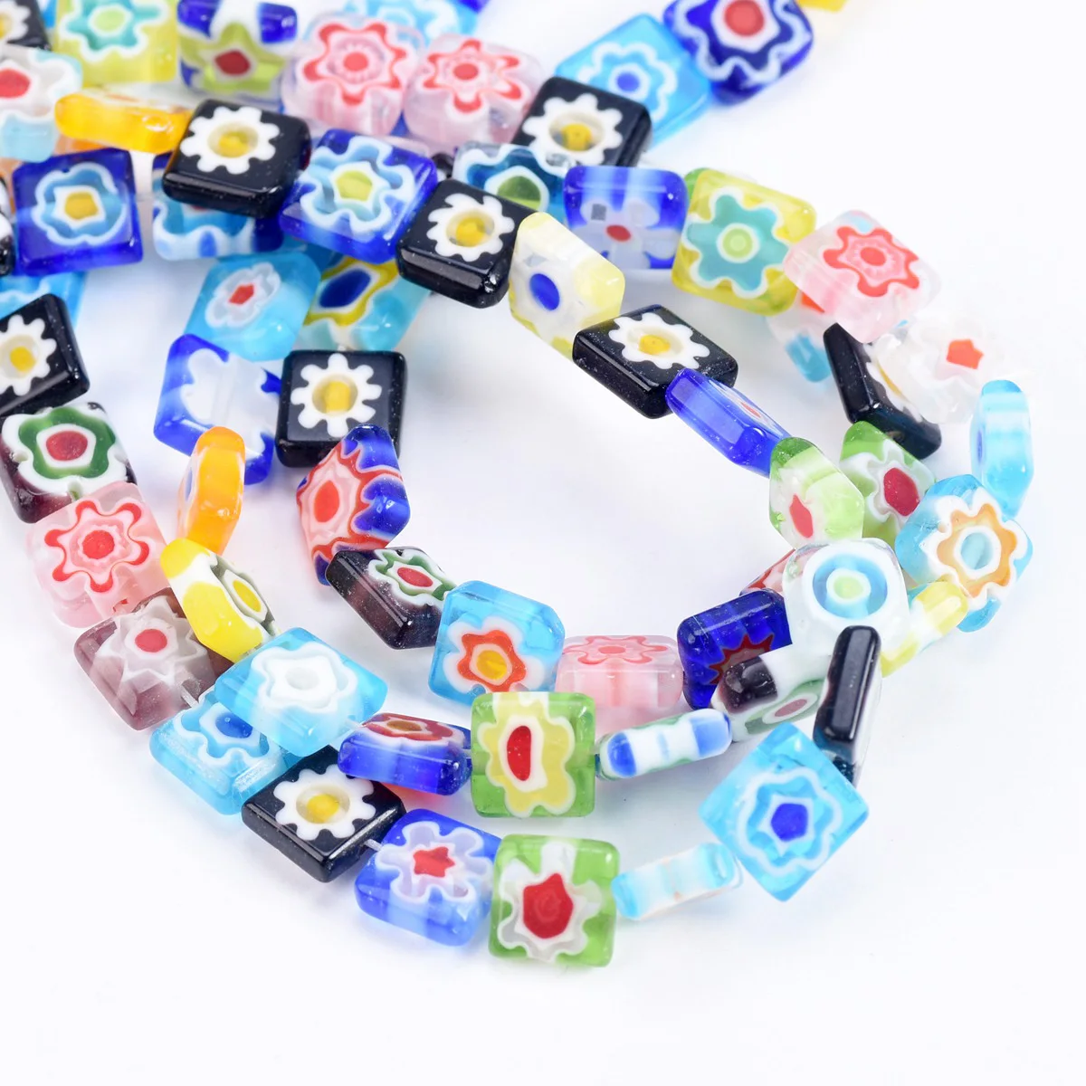 

Square Shape Mixed Flower Patterns 6mm 8mm 10mm Millefiori Glass Loose Beads for DIY Crafts Jewelry Making Findings