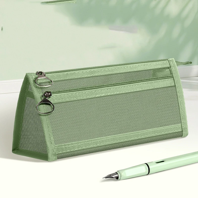 Transparent Mesh Double-layer Three-dimensional Large-capacity Pencil Case Simple and Convenient To Carry Stationery Bag