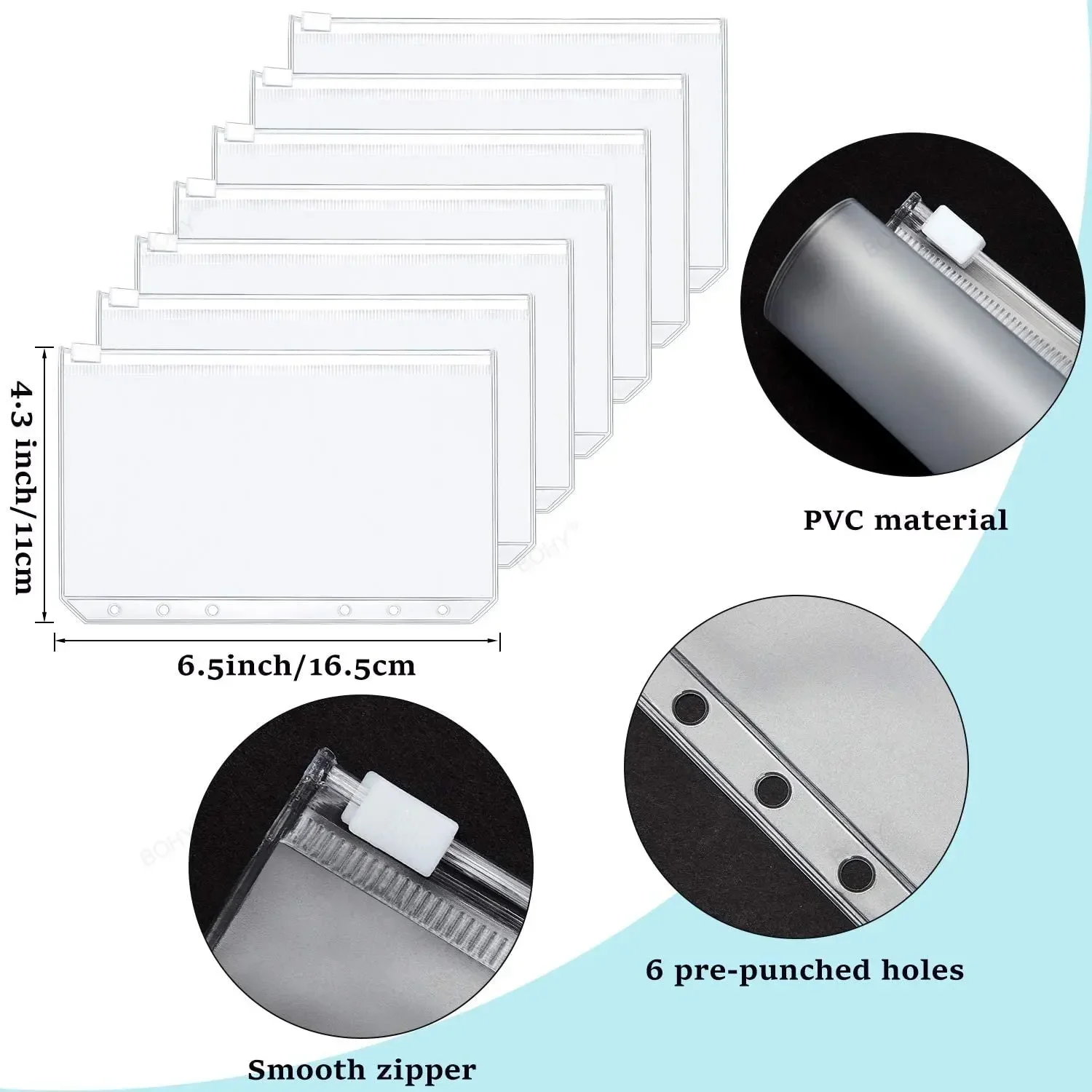 Archivador A6 de cuero PU con bolsillos, hojas de gastos, cuaderno, sistema de organizador de sobre de efectivo, accesorios transparentes con cremallera