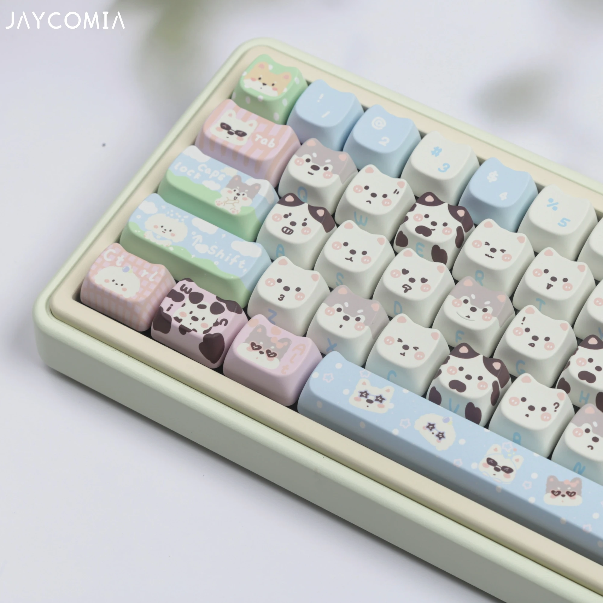 Imagem -04 - Mao-cute Cat Ear Keycaps Grupo Dog Side Letras Impressas Dye Sub Grande Material Pbt para Teclado Mecânico Making Switch