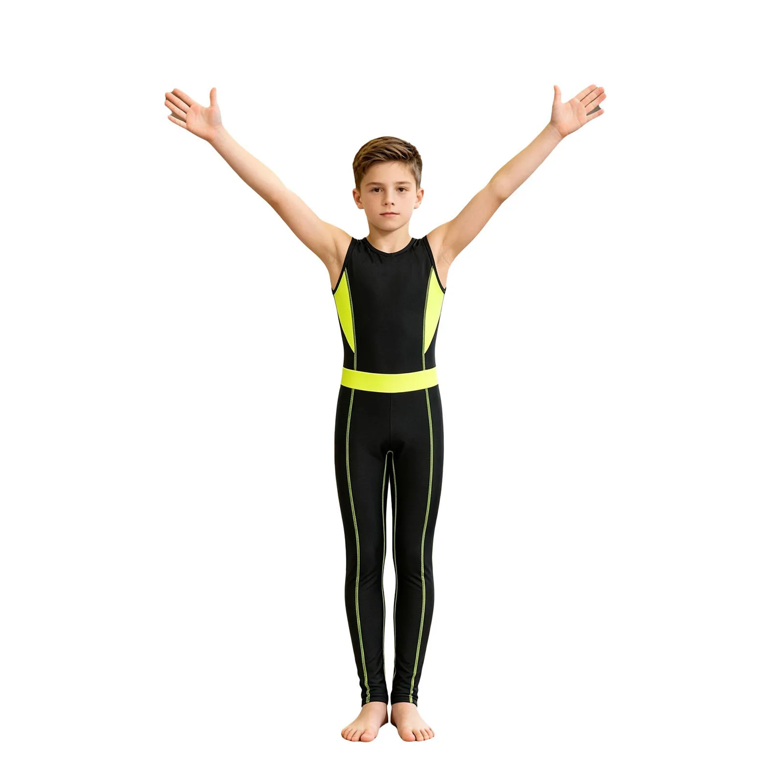 Ärmelloses Gymnastik-Unitard für Jungen, Kinder-Trainingsanzug, dehnbarer Leotard, Tanz-Trainings-Jumpsuit, Ballett-Tanz-Wettkampfkleidung – Detail 19