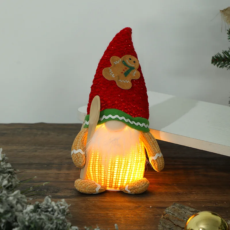 Christmas Decoration Gingerbread Man Ornaments Luminous Biscuit Man Red and Green Pointed Hat with Light Doll Pendant