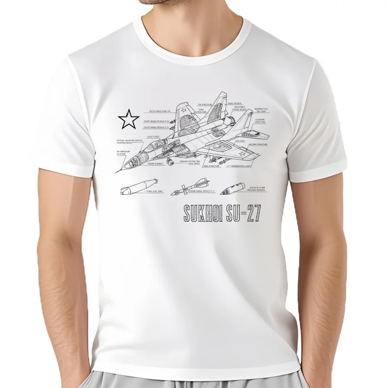 Camiseta con estampado de avión a reacción Sukhoi SU-27 de la Guerra Fría rusa, camiseta informal de manga corta 100%