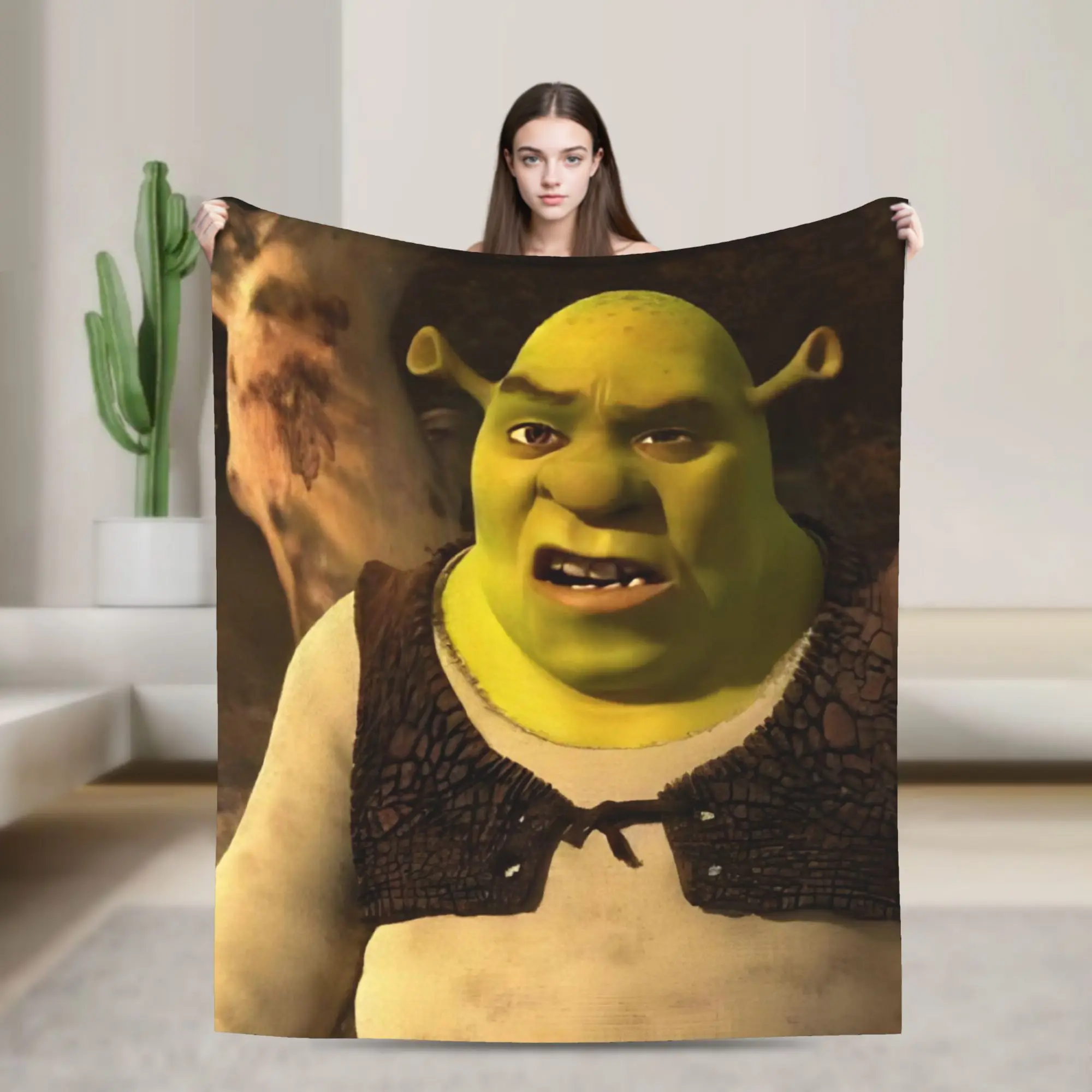 Shreks Funny Cartoon Knitted Blanket  Flannel Throw Blanket Airplane Travel Printed Soft Warm Bedspreads